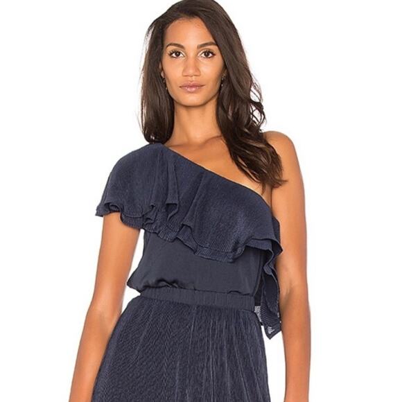 NEW Revolve Capulet Vanessa Navy Ruffle One Shoulder Top, Small, MSRP $158 - Picture 3 of 13